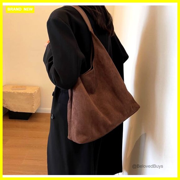 Large Faux Suede Hobo Tote Bag for Women Office Everyday Use - Picture 3 of 6